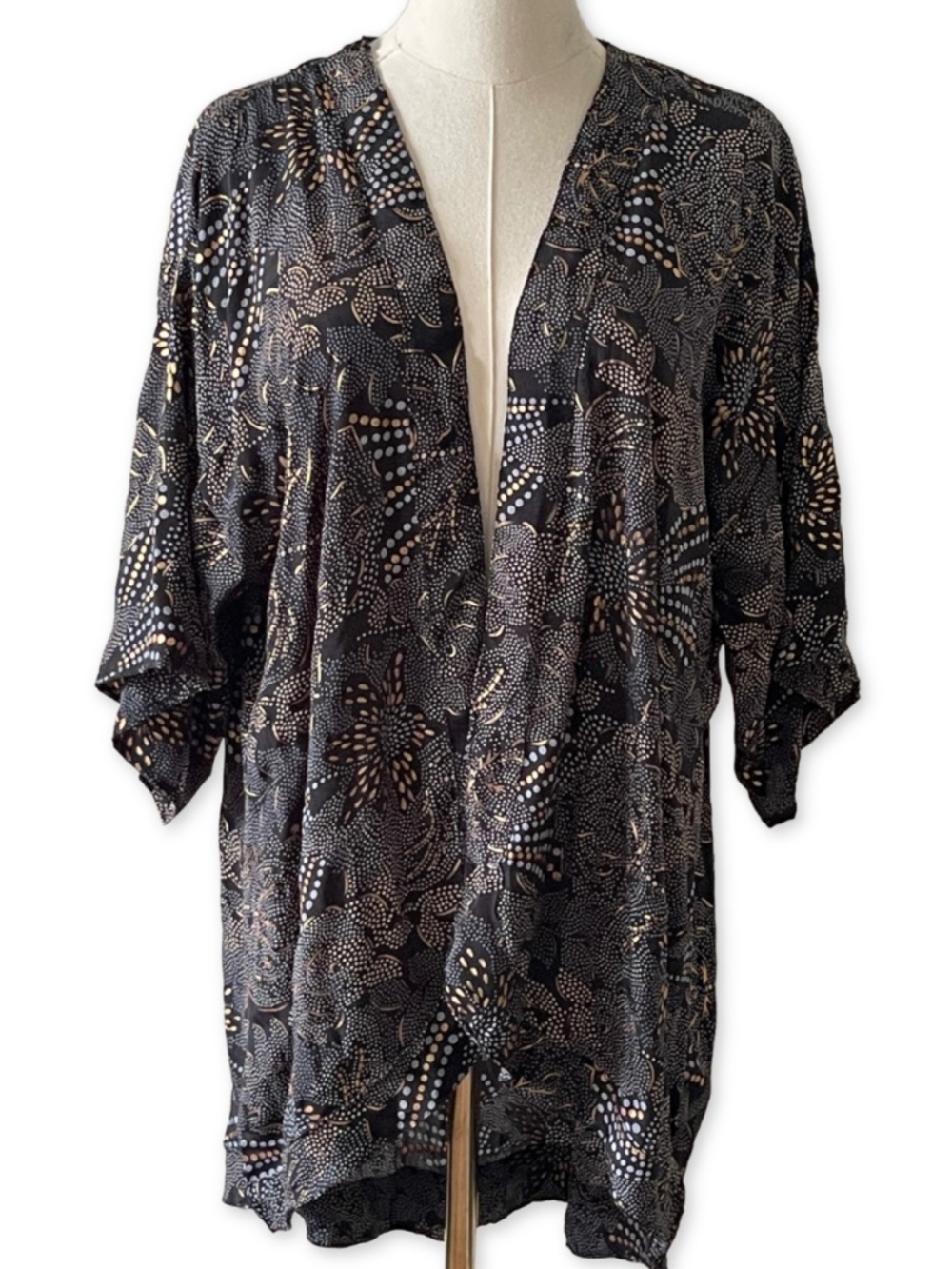 Paani Metallic Navy Blue Beach Cover-Up Kimono One Size Fits All